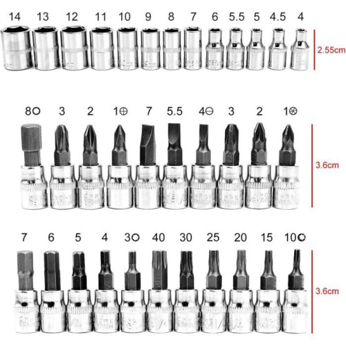 46-piece chrome-vanadium socket and ratchet set, 14-inch Cl ratchet adapter set, VHV socket set 2