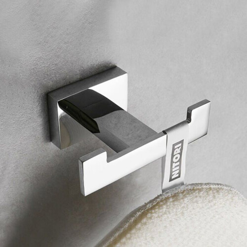 VHV wall-mounted towel rail with double hooks in polished chrome brass 1