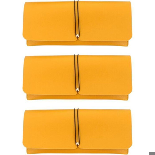VHV Portable Leather Glasses Case for Travel, Yellow, 3-Pack