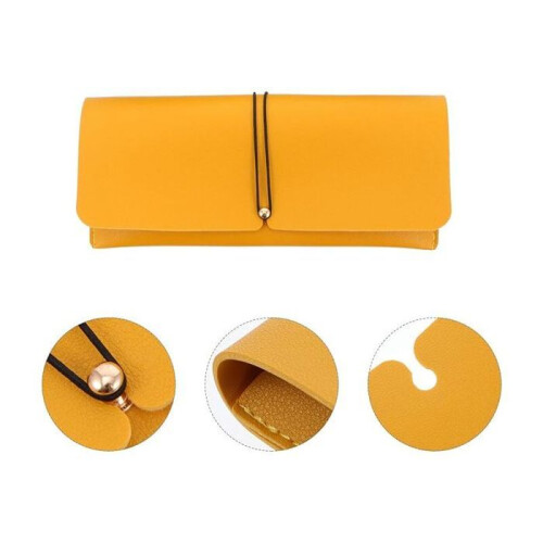 VHV Portable Leather Glasses Case for Travel, Yellow, 3-Pack 2