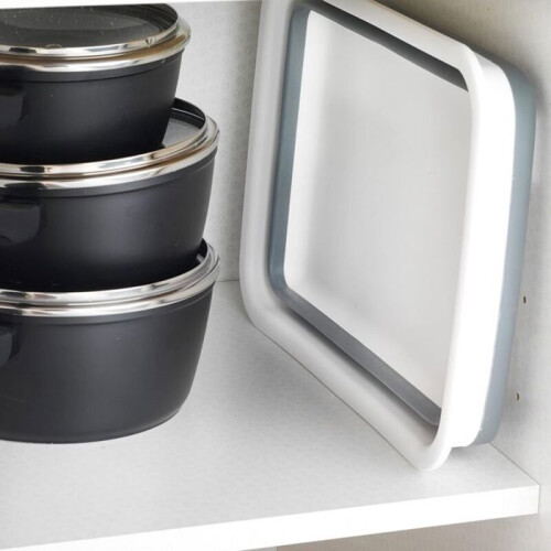 Portable collapsible plastic container for washing vegetables and dishes, rectangular bowl for camping, gray VHV 2