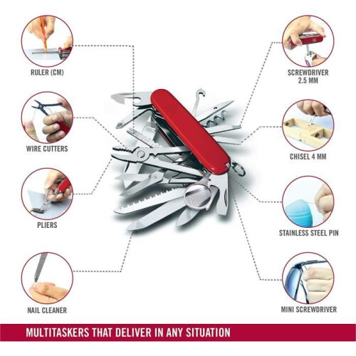 33-in-1 Swiss Army Knife, lightweight, multi-tool, 33 functions, blade, scissors, corkscrew, red 1