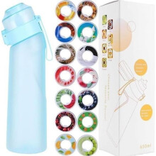 Air Water Bottle, 650ml Bottle with 1 Flavored Capsule, BPA Free Flavored Air Water Bottle (Matte Blue + 1 Random Capsule)