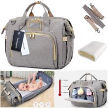 Multifunctional and waterproof diaper bag, portable travel bag with foldable bed.