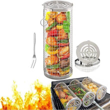 Stainless steel grill basket, mobile grill basket with hook for grilling vegetables, fish and meat (31 x 10 x 10 cm)