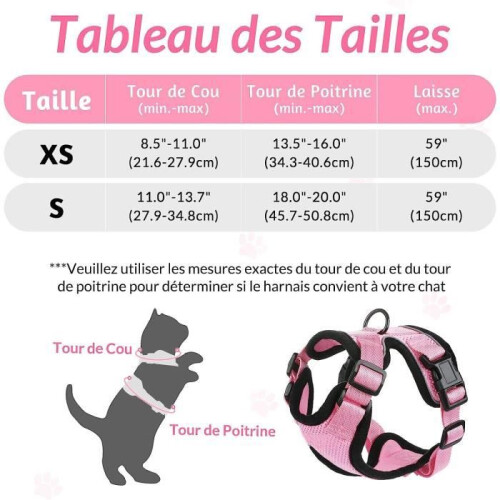 Adjustable pink cat/dog harness S - Breathable reflective vest 1