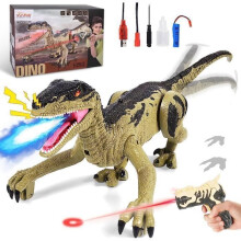 Remote Control Dinosaur with LED Lights and Spray, Walks and Roars, Gift for Kids, Boys and Girls (Yellow)