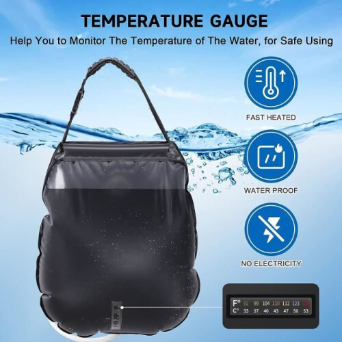 Solar camping shower - 20 L - with temperature display - Portable black 2