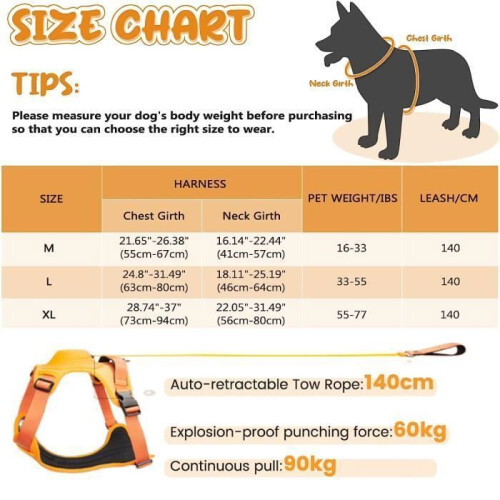 LECOO Retractable Dog Harness – Small – Front and Back Attachment 1