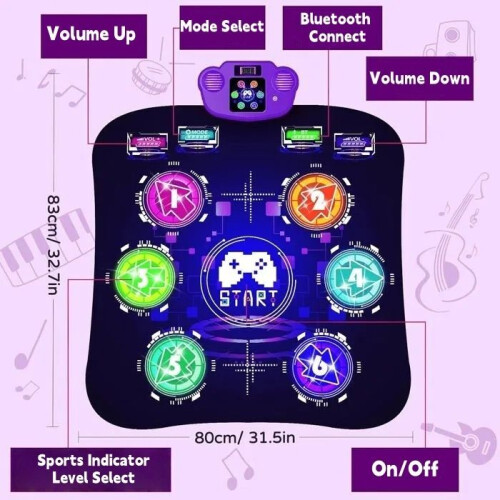 Light-up dance mat for girls with Bluetooth and 5 game modes - Black 1