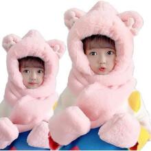 Children's set of hat, scarf and gloves for girls and boys, warm, soft and windproof fleece, for 3-10 years, pink