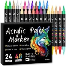 Set of 24 acrylic markers, 48 colours for stone, fabric, wood, glass, paper