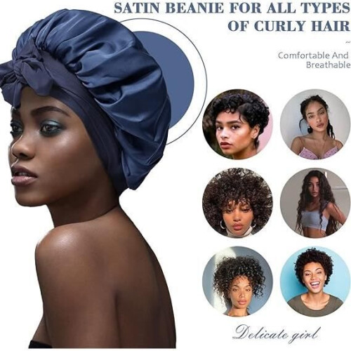 Satin Sleep Cap for Natural Hair - 2 Pieces - Blue 1