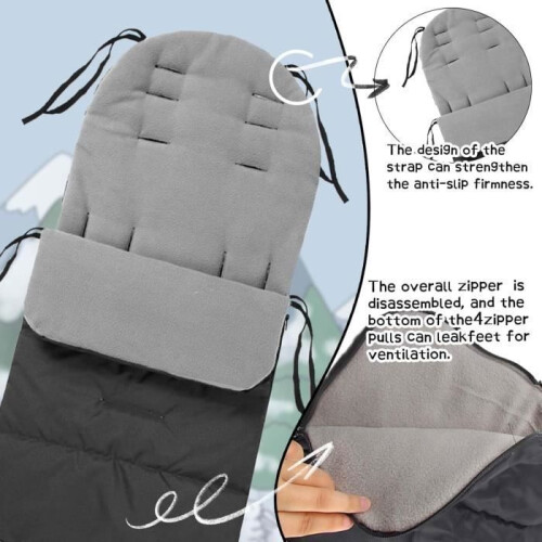 Universal footmuff for strollers - 45 x 86 cm - Windproof, removable, suitable for babies - Gray 2