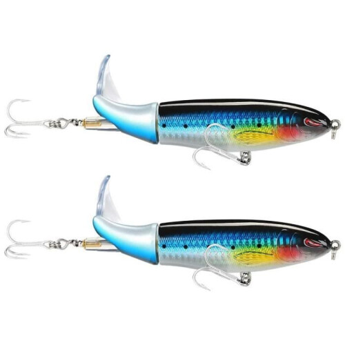 Joint fish lures with ultra-sharp treble hooks, lifelike lures with tail, blue, 2 pcs.