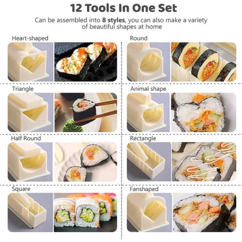 10-piece plastic sushi set with fork and spatula, off-white 2