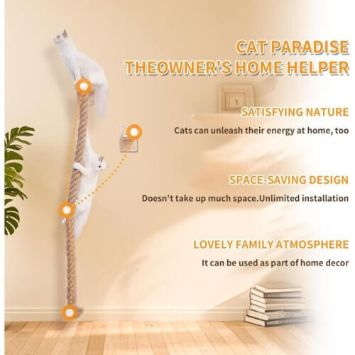 Scratching post. Wall-mounted scratching post – Cotton rope – Rope length 170 cm – Easy installation with kit. 2