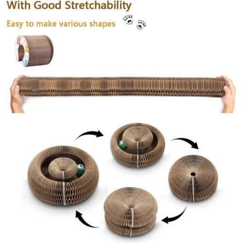 Scratching post with ball, magical scratching post made of foldable cardboard 1