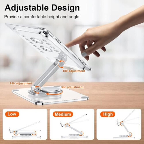 Acrylic tablet stand with 360 rotatable base, foldable and adjustable, transparent, for tablets from 4.7-13 inches 2
