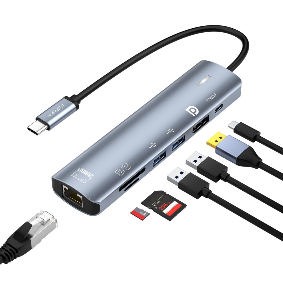 Usb C Hub 7 In 1 Ethernet Multiport Adapter,Compatible For Macbook Pro Air Chromebook Dell Xps Hp 940534614437