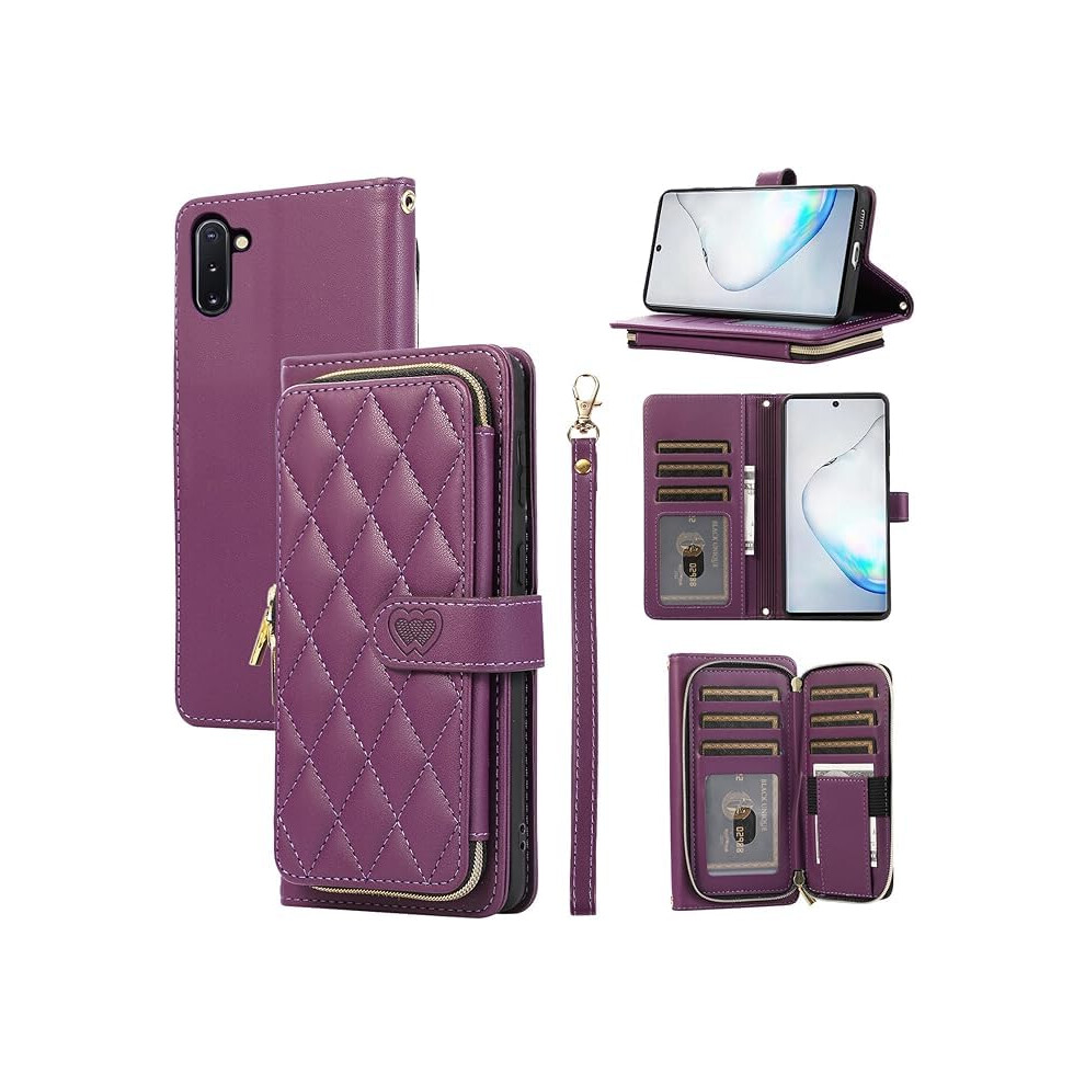 Wallet Case For Samsung Galaxy S23 6.1 Inch With Zipper Card Holder & Straps - Dark Purple 940534615076