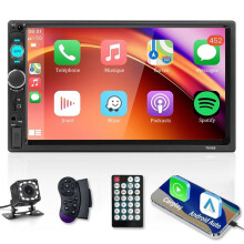 Autoradio Bluetooth DIN da 7 pollici – CarPlay e Android Auto – Touchscreen/radio FM/AUX/USB/scheda TF – Telecamera per la retromarcia a 12 LED