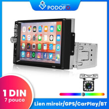 Podofo 1 DIN 7 pollici autoradio Bluetooth con Android CarPlay collegamento specchietto retrovisore USB SWC scheda TF telecamera per la retromarcia