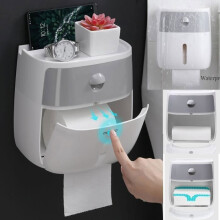 Porta carta igienica impermeabile, montaggio a parete, WC, bagno, doppio ripiano, rotolo adesivo, scatola