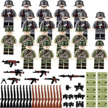 Set di 20 personaggi militari: soldati tedesco-americani della seconda guerra mondiale, mattoncini, armi, regalo di compleanno