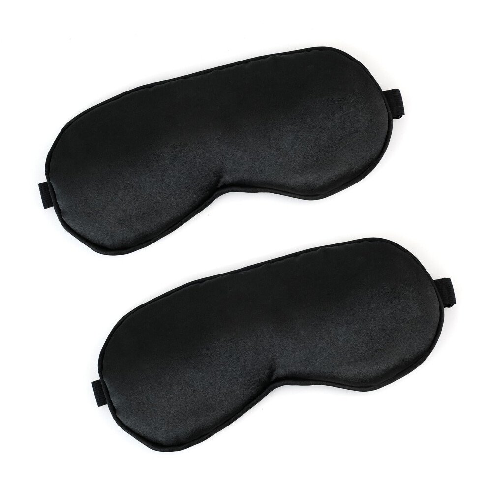 2 PCS Black Satin Sleep Masks, Adjustable Silk Eye Mask for Sleeping, Blind Folds