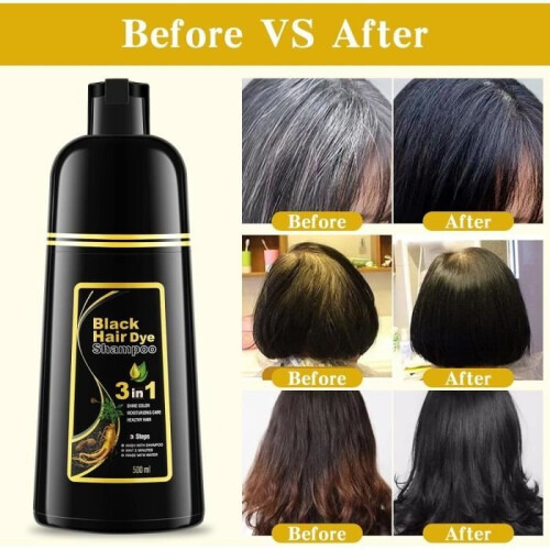 Shampoo colorante per capelli neri, 500 ml, colore istantaneo per capelli, per uomo e donna, nero 1