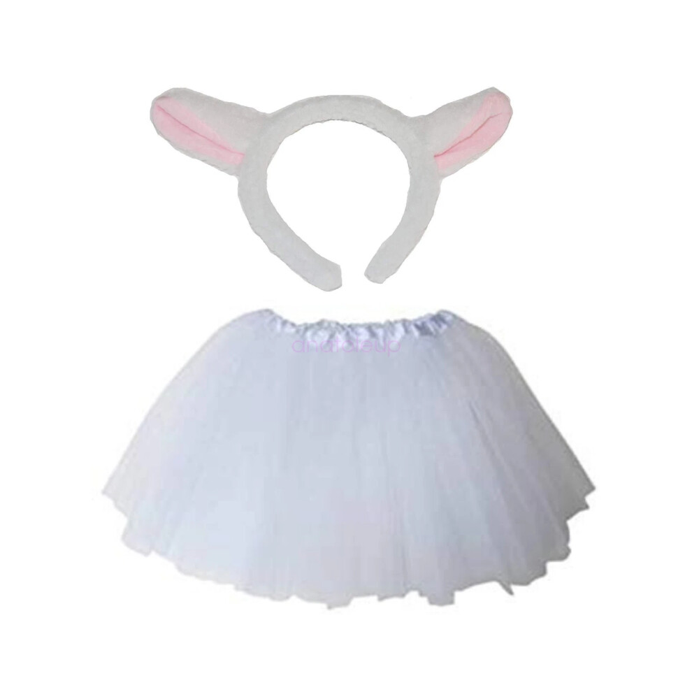 Lamb Sheep Ears Headband And Tutu Nativity Outfit Set Children White