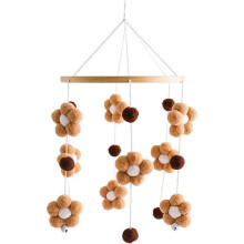 Giostrina musicale in legno con fiori di peluche e palline di feltro, regalo per bambina o bambino, color cachi