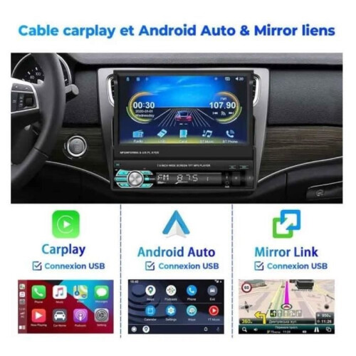 Autoradio DIN PRUMYA Bluetooth Carplay Android Auto 7 pollici Touchscreen Post Autoradio Bluetooth Vivavoce con telecamera 1