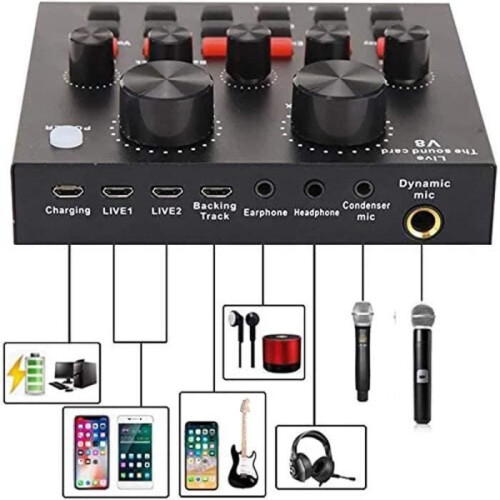 Microfono a condensatore FOLAYA con scheda audio V8, microfono professionale per streaming da studio BM-800 (nero) 2