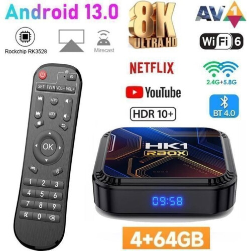 Android TV Box Android 13 Smart TV BOX, IPTV Box Wifi 4G + 64GB H616 8K Netflix Google Store Android Media Box