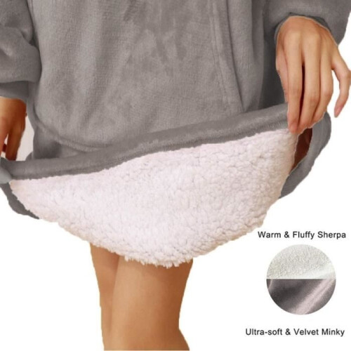 Coperta in pile con cappuccio e ampia tasca - ONEVER - Grigio - Dimensioni 80x120cm 2