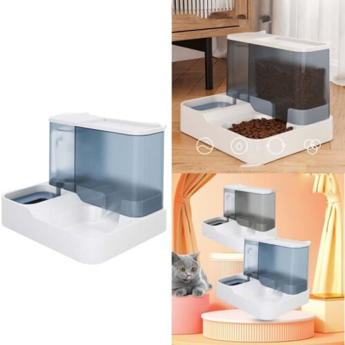 Lettiera doppia, distributore automatico di cibo e acqua per gatti 2 in 1, blu Chengqi01 2