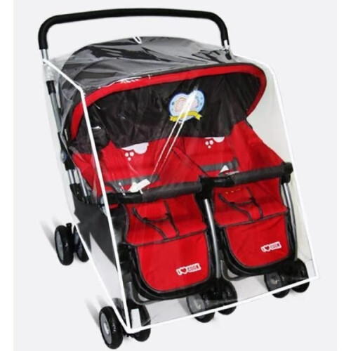 SG00034 - Parapioggia universale per passeggini doppi, impermeabile e antivento, trasparente