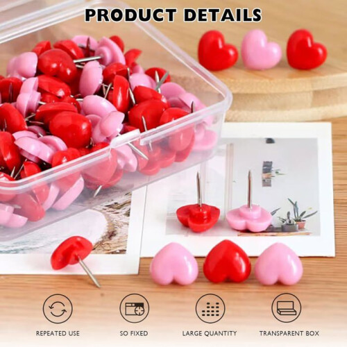 Confezione da 200 spille decorative a forma di cuore per bacheche e biglietti 2
