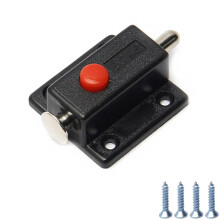 Spring Loaded Door Bolt Latch, Black ABS Plastic Sliding Flush Barrel Latch with Switch Button for Door, Cabinet, Furniture Hardware Accessories