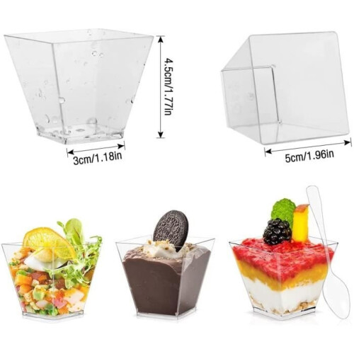 50 bicchieri da dessert in plastica riutilizzabili, bicchieri da dessert sostenibili con cucchiai 2