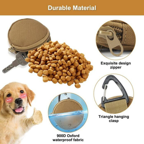 Set di 2 sacchetti per dolcetti per cani, color cachi, con moschettone, per passeggiate 2