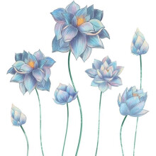Adesivo murale a forma di fiore di loto blu, decorazione per camera da letto, soggiorno, cucina, ingresso, cameretta dei bambini e ufficio.