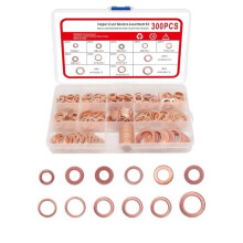 300 pezzi di anelli metallici in rame, anelli piatti, O-ring, 12 misure, specifiche metriche, anello di tenuta in rame