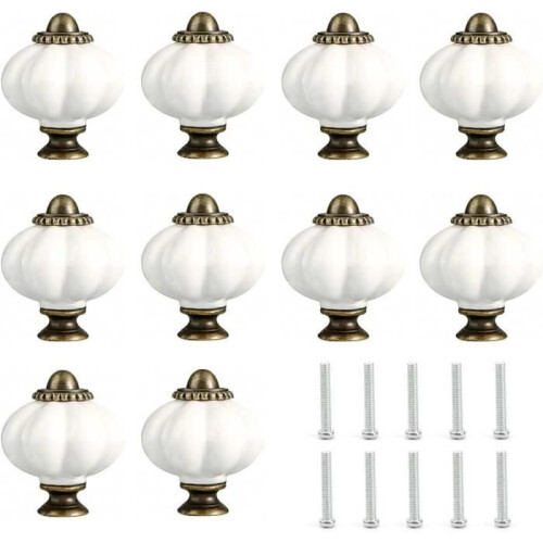 Set di 10 pomelli compatti per cassetti e armadietti in stile zucca vintage, bianchi