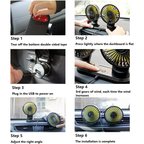 MultiAngle Rotatable Dashboard Three Gears Summer Cooling Fan Accessories USB Powered Car Dual Head Fan 1