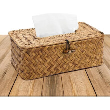 Scatola per fazzoletti decorativa rettangolare fatta a mano in rattan naturale con coperchio