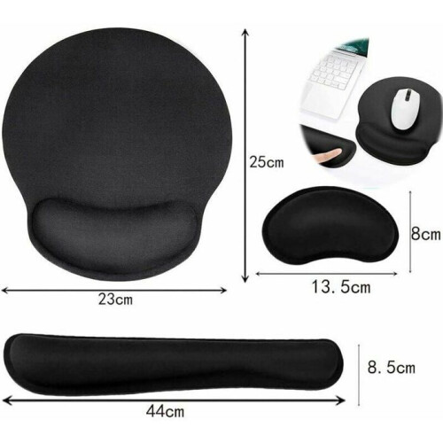 VHV Set poggiapolsi ergonomico antiscivolo nero per tastiera e mouse 1