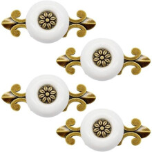 Set di 4 maniglie vintage in ceramica bianca VHV